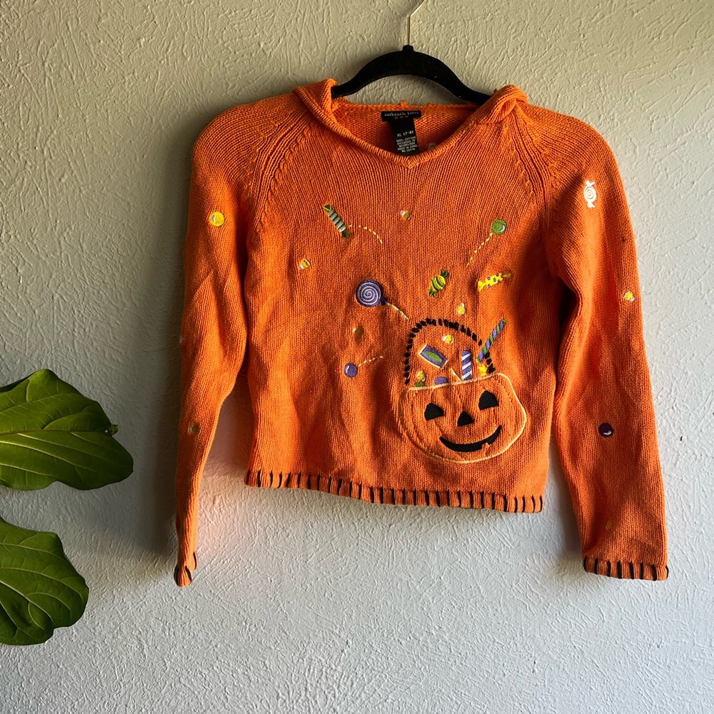 Vintage Orange Kids Sweater with Pumpkin Design